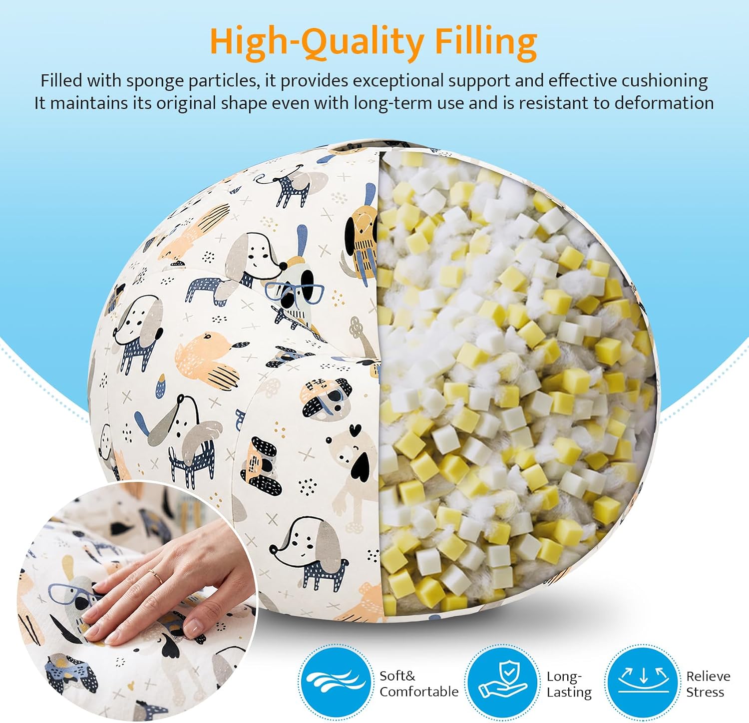 Bean Bag Chair for Kids/Teens with Armrests,2.5FT Round Memory Foam Filled Bean Bag,31.5'D'×31.5'W'×20'H',for Bedroom,Living Room,Reading,Dorm (Chenille-Cartoon)