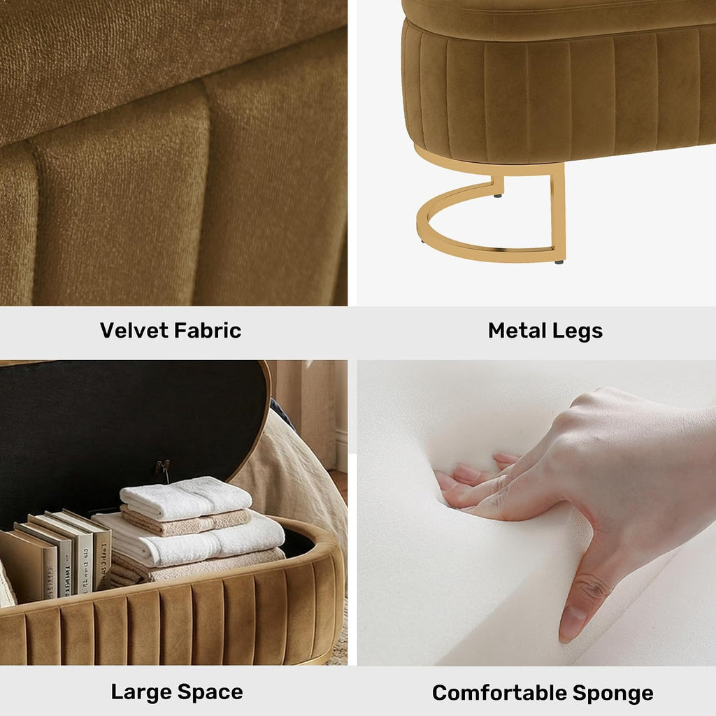 51 Inch Storage Ottoman Bench Velvet End of Bed Storage Bench King Size Upholstered Tufted Bench Large Space for Bedroom Living Room Entryway Coffee