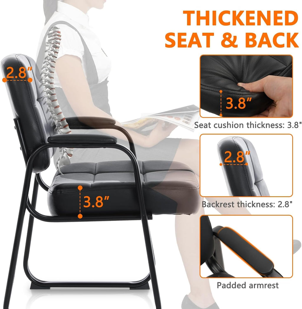 CLATINA Set of 8 Big & Tall 400 lbs Waiting Room Guest Chair, Leather Office Reception Chair No Wheels with Backrest Wide Seat and Padded Arms for Home Lobby Conference Waiting Room Office, Black