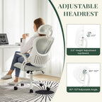 Ergonomic Office Chair, Comfy Desk Chair with Wheels, Adjustable Headrests, Flip-Up Armrests, Breathable Mesh High-Back, Comfortable Swivel Seating for Home Computer, Grey