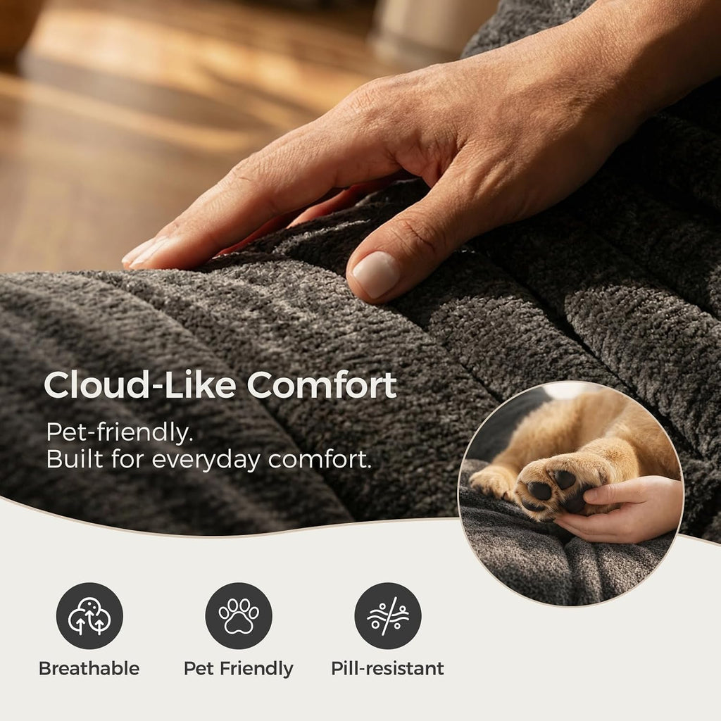 Sytopia Premium Chenille Bean Bag Chair for Adults, Oversized 40D Memory Foam Floor Sofa, Giant Deep Seat Gaming Reading Nook, No Assembly Required, Black Onyx