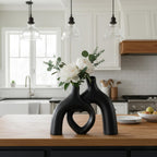 Lvases Hug Snuggle Hollow Donut Ceramic Vases, 9 Inch Modern Nordic Minimalist Decorative Vase for Home Decor Table Centerpiece Bookshelf Office Entryway Aesthetic Decoration (Matte Black)