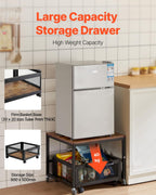 VEVOR Mini Fridge Stand with Storage, 198 lbs Mini Fridge Table with Movable Storage Cart & Swivel Wheels, Beverage Refrigerator Stand for Coffee Bar, Mini Fridge Organizer for Home Dorm, Light Brown