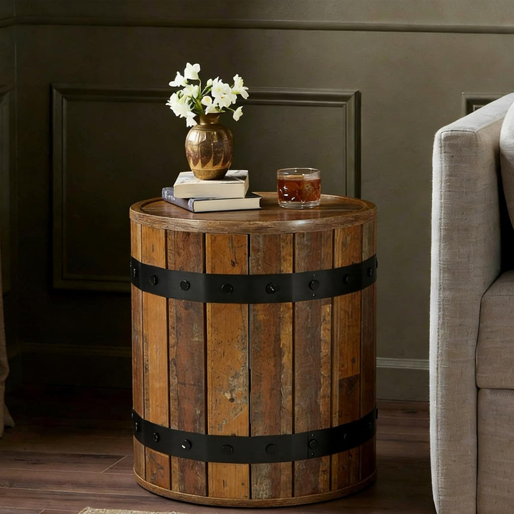 Tribesigns Barrel Side Table with Hidden Storage, 19.68" Farmhouse Round Rustic Wood End Table with Removable Lid, 24" Tall Sofa Side Bedside Nightstand for Living Room (1 PCS)