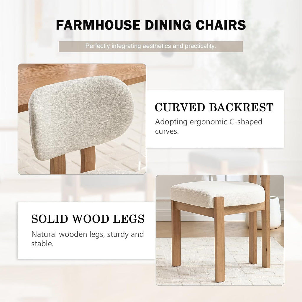 Wooden Dining Chairs Set of 4, Mid Century Modern Chenile Upholstered Dining Room Chair Kitchen Chairs with Solid Wood Legs, Farmhouse Dinner Chair for Kitchen Restaurant Living Room, Beige