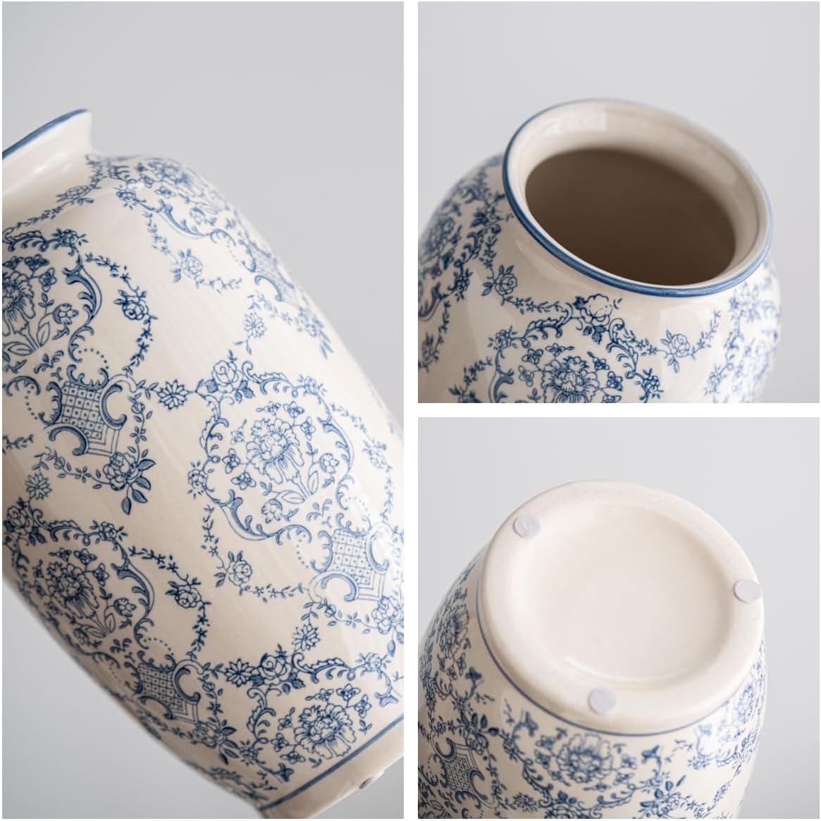 Blue and White Vase, Vintage Blue Ceramic Flower Vessel,Ceramic vases for Home Decor,Vintage Vase for Home Decor, Living Room, Shelf, Office, Rustic Table Centerpiece (Blue and white-01, Large)
