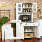 Modern Freestanding Kitchen Pantry Cabinet, 2 Double-Door Cabinets & Pull-Out Drawer, Framed Glass Doors, Anti-Topple Design, 31.5" W x 67" H