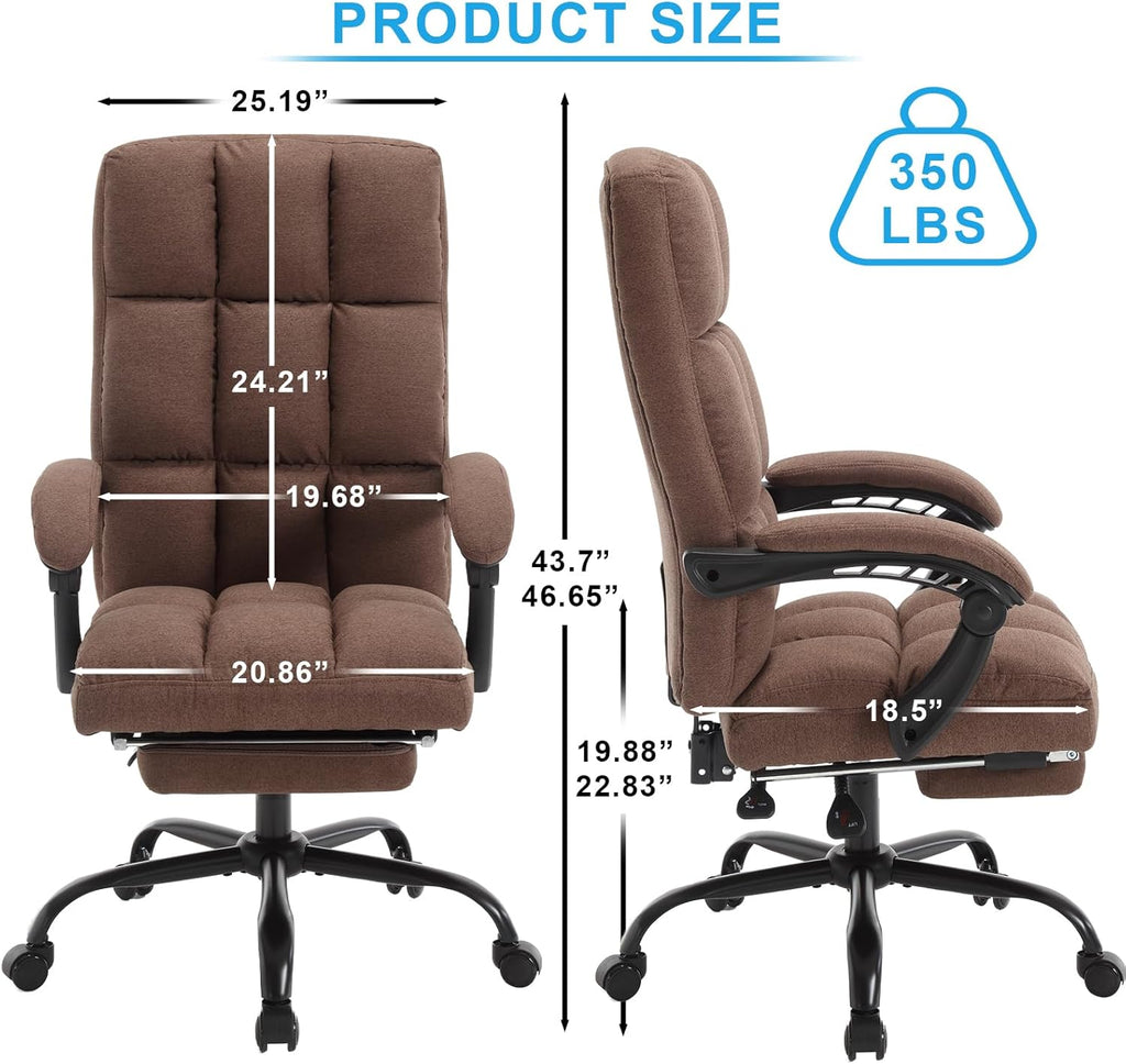 Erogonomic Reclining Office Chair with Footrest, High Back Fabric Cute Comfortable Recliner Office Desk Chair with Leg Foot Rest for Women,Brown
