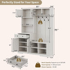Einhomn 5-in-1 Hall Tree with Bench and Shoe Storage, 51" W Entryway Organizer Coat Rack with 9 Hooks, 2 Storage Cabinets, Drawer, Open Cubbies for Mudroom, Hallway, Living Room, Rustic White