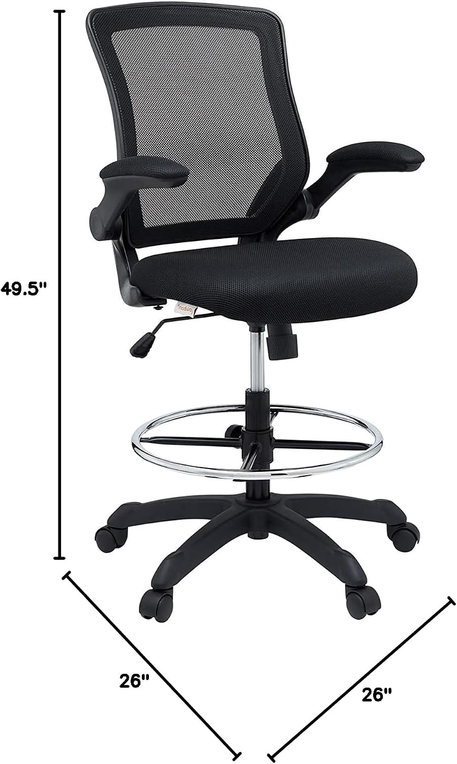 Modway Veer Reception Desk Flip-Up Arm Drafting Chair in Black