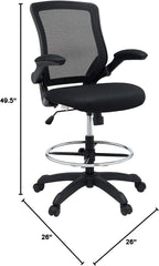 Modway Veer Reception Desk Flip-Up Arm Drafting Chair in Black