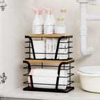 TIDIIABODE 2 Pack Stackable Storage Laundry Kitchen Organizers, Wall Mount Trash Bag Holder with Bamboo Top and Garbage Bag Dispenser No Drill