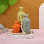 5 Pcs Rustic Country Tabletop Centerpieces Decor Set of 3 Boho Ceramic Vases with Wooden Serving Tray Wood Bead Garland Tassels Table Holder for Home Decorations(Mexican Color)