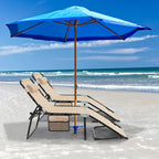 GYMAX Lounge Chairs for Outside, Extra High Folding Beach Tanning Lounger with Adjustable Backrest, Footrest & Removable Pillow, Sunbath Lounge for Patio, Lawn, Poolside (1, Beige with Pocket)