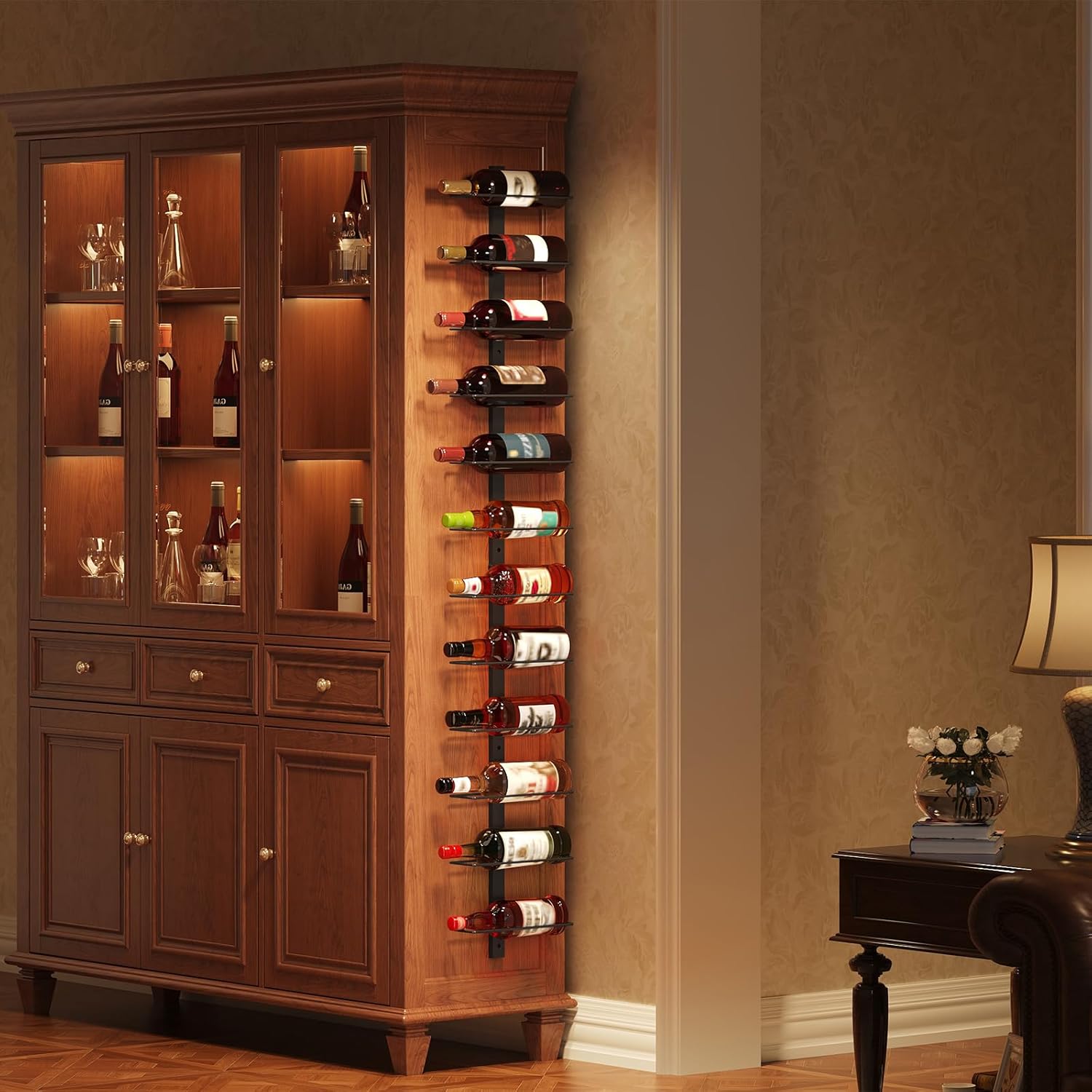 12 Bottle Wall-Mounted Wine Rack, Detachable Storage Organizer Used as One or Four, DIY Wall Hanging Bottle Holder, for Dining Room, Bar, Wine Cellar