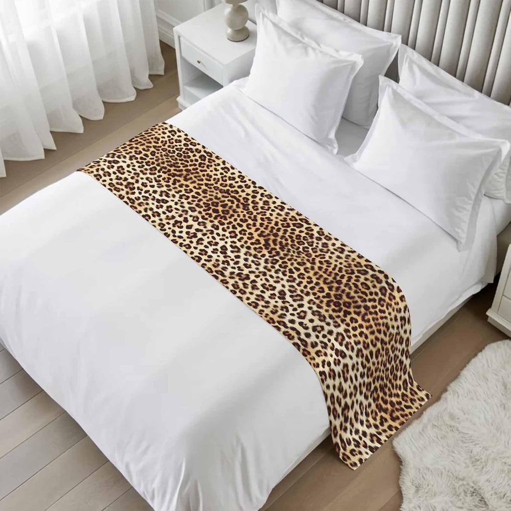 Farmhouse Brown Tan Leopard Print Bed Runners for Bedroom Hotel,Decorative Bedding Scarf Abstract Wild Animal Texture Bed End Blanket Bedding Runner Scarves for California King Size Beds,102x20in