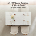 ONBRILL 61 x 31 Inch Whole Board of Tabletop Kitchen Island Table with Storage Space, Power Outlet & LED Lights, Modern Imitation Marble Large Counter Height Dining Table for 4 (White)