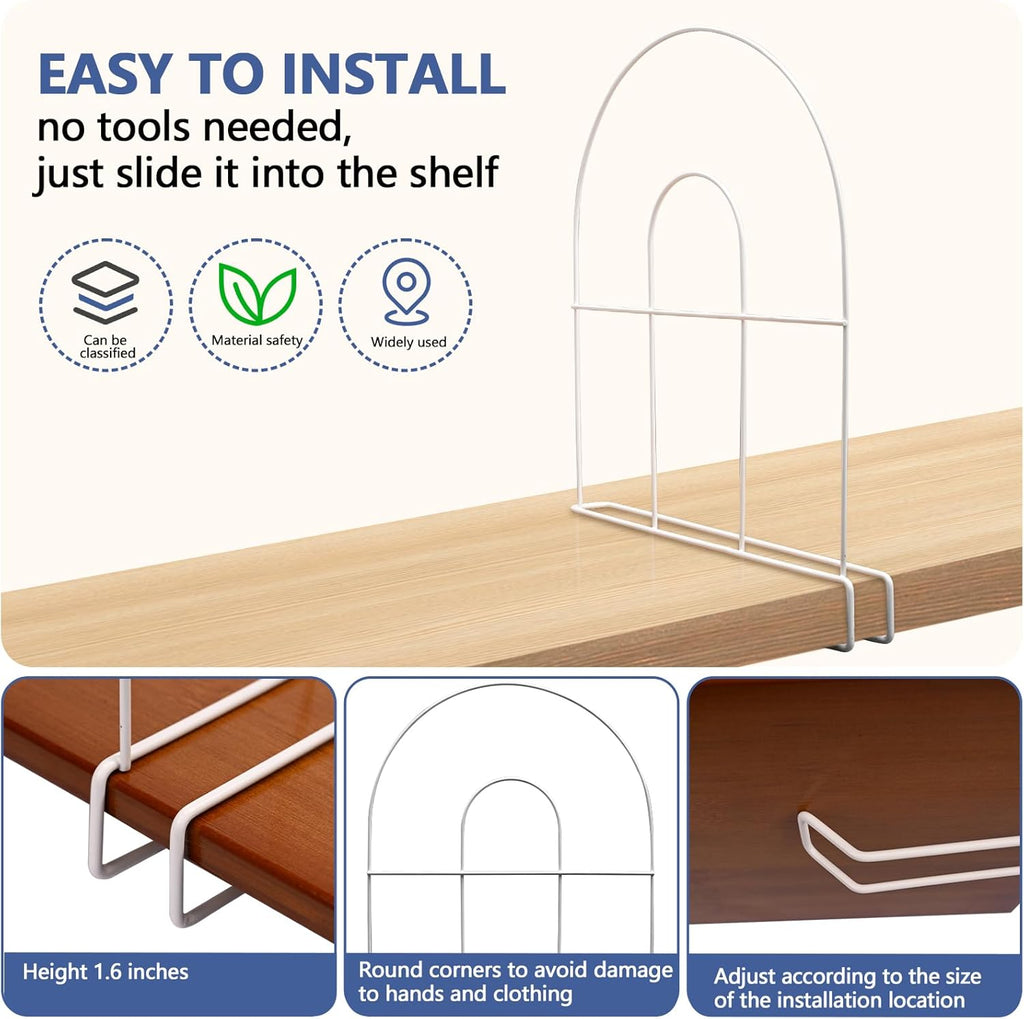 8-Pack 12" Tall Shelf Dividers - Closet Shelf Organizer - Easy to Install - No Tool - White PE Coating Steel