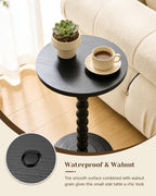 Small Round Side Table, Drink Table, Coffee Martini Table for Small Spaces Modern Accent End Table Nightstand with Solid Wood Leg for Living Room, Bedroom, Corners, and Office (Black)