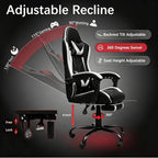 Gaming Chair, Ergonomic Computer Chair with Footrest and Lumbar Support, Height Adjustable Video Game Chair with 360° Swivel Seat and Headrest for Office, Home, Streaming and Gaming (White)