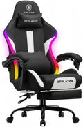 GTPLAYER RGB Gaming Chair with Footrest, LED Lights, Ergonomic Computer Chair with Linkage Armrest, Breathable Fabric for Home Office Desk - Video Game Chairs for Adults