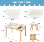 Bateso Sensory Table for Toddlers 1-3 with 2 Chairs & Roll Paper, Wooden Kid Activity Table Chair Set with Double-Sided Boards and 2 Storage Bins for Sand and Water Play