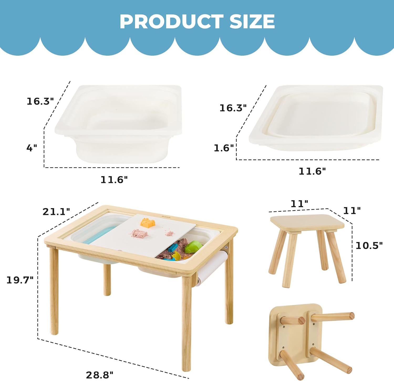 Bateso Sensory Table for Toddlers 1-3 with 2 Chairs & Roll Paper, Wooden Kid Activity Table Chair Set with Double-Sided Boards and 2 Storage Bins for Sand and Water Play
