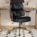 Mid-Century Modern Ergonomic Office Chair,Mid Back Faux Leather Executive Desk Chair with Walnut Bentwood,Tufted Adjustable Swivel Computer Chair for Home Office,Black