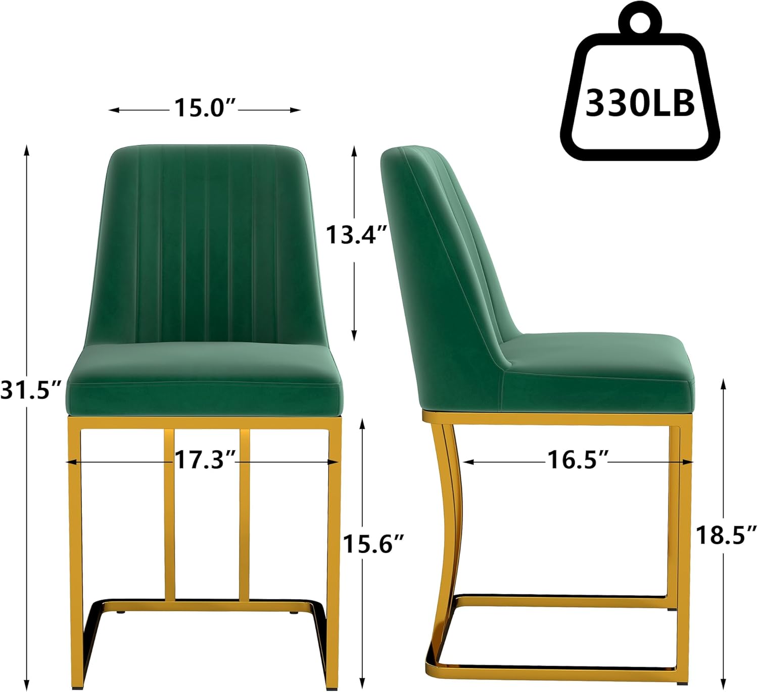 LSSBOUGHT Velvet Upholstered Dining Chairs Set of 6, Mid Century Modern Padded Chair with Gold Metal Frame for Restaurant,Dining Room,Kitchen (Green, 6PCS)