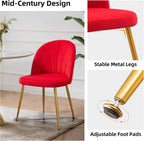 Velvet Dining Chairs Set of 4, Upholstered Mid Century Modern Dining Room Chairs, Armless Accent Chair with Metal Gold Legs for Living Room, Kitchen, Rose Red