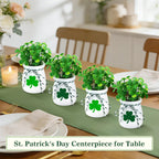 St. Patrick’s Day Decorations for Table – 4 Pack Mini Shamrock Decoration Vases with Artificial Shamrock Picks, St Patrick’s Day Decor for Home & Office