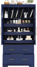 LUMISOL 72" Tall Farmhouse Kitchen Pantry with 4 Doors,Dining Storage Cabinet with Pull-Out Trays, Freestanding Storage Cabinets with Drawers and Cake Pan Storage Organizer, Blue