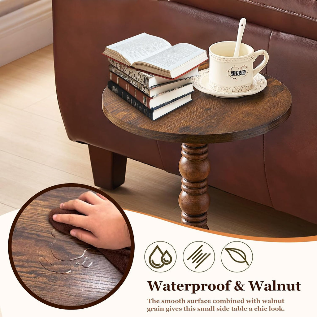 Round Side Table,Stable Small Drink Table for Small Spaces, Modern Accent Side Table with Solid Rubber Wood Table Leg,Easy Assembly for Living Room, Bedroom, Sofa & Office Corners-Rustic Brown