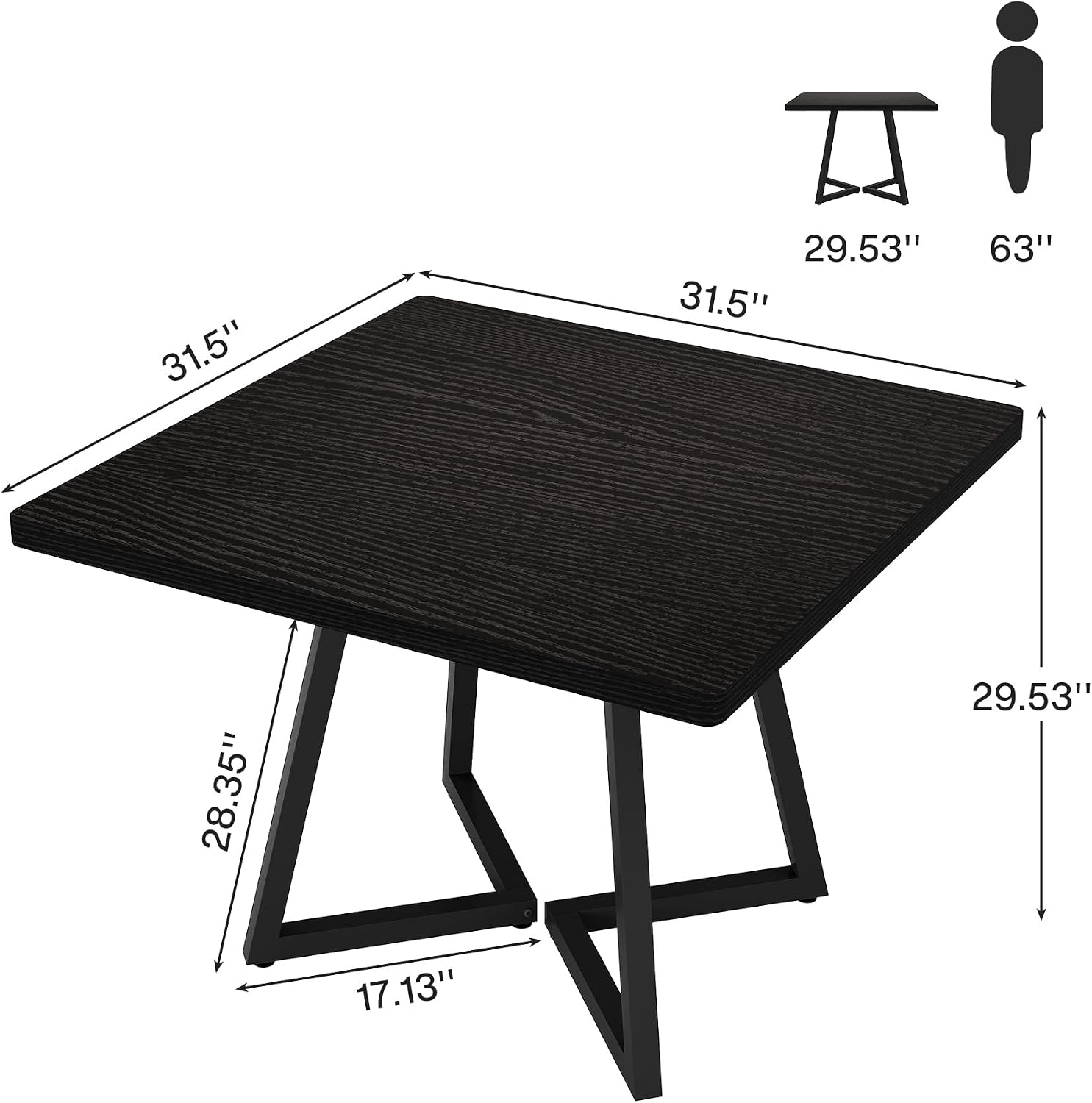 Tribesigns Square Commercial Dining Table Set of 4, 31.5" Heavy Duty Dinner Table with Metal Base, Wooden Kitchen Table for Restaurant, Cafe, Bakery, School, Apartment (Chairs are not Included)