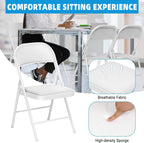 8 Pack Padded Folding Chairs, Heavy Duty Metal Frame with PU Leather Seat & Back, 350 lbs Capacity Portable Stackable Indoor Outdoor Chairs for Party Wedding Office(White, 8 Pack)