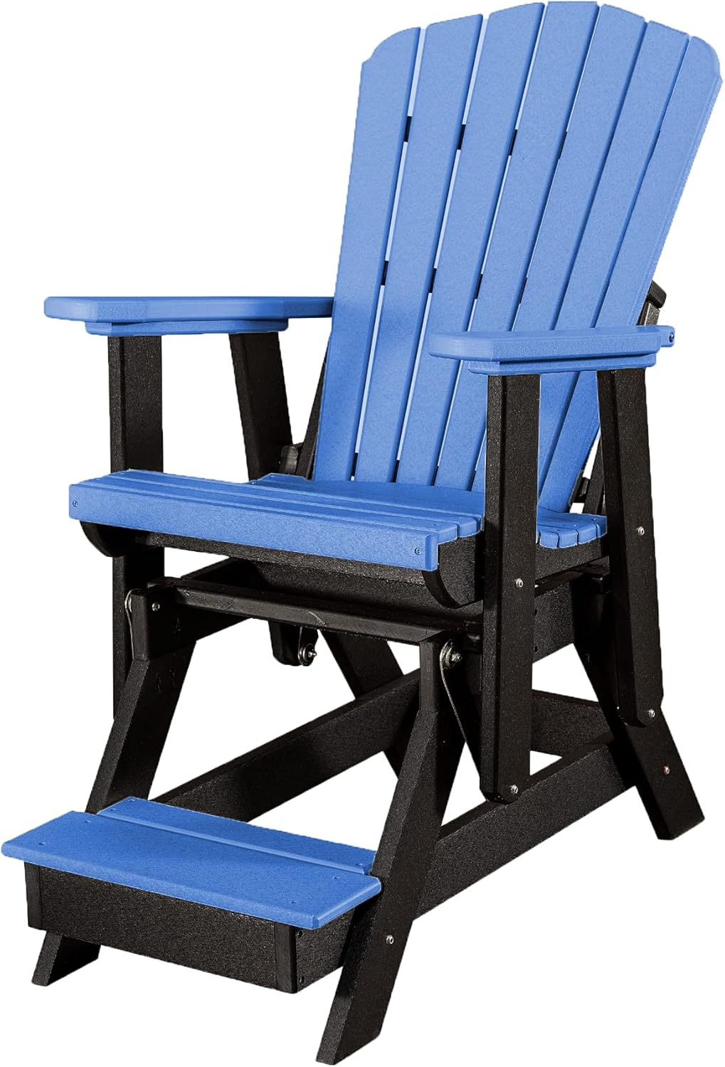 DutchCrafters Slat Fan Back Poly Balcony Adirondack Glider with Footrest Outdoor Patio Chair (Black & Blue)