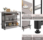 TANGZON 2 in 1 Kitchen Island, Industrial 4-Tier Bar Table with Storage Shelves, Wine Rack, Glass Holders & Footrests, Metal Frame Counter Home Bar Unit Wine Cabinet (Grey)
