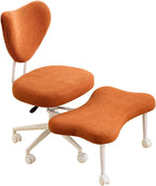 Ergonomic Cross Legged Office Chair with Wheels, 360° Swivel Adjustable Height Meditation Chair, Kneeling Posture Seat with High Back & Lumbar Support for Home Office, Yoga, Study(Orange)