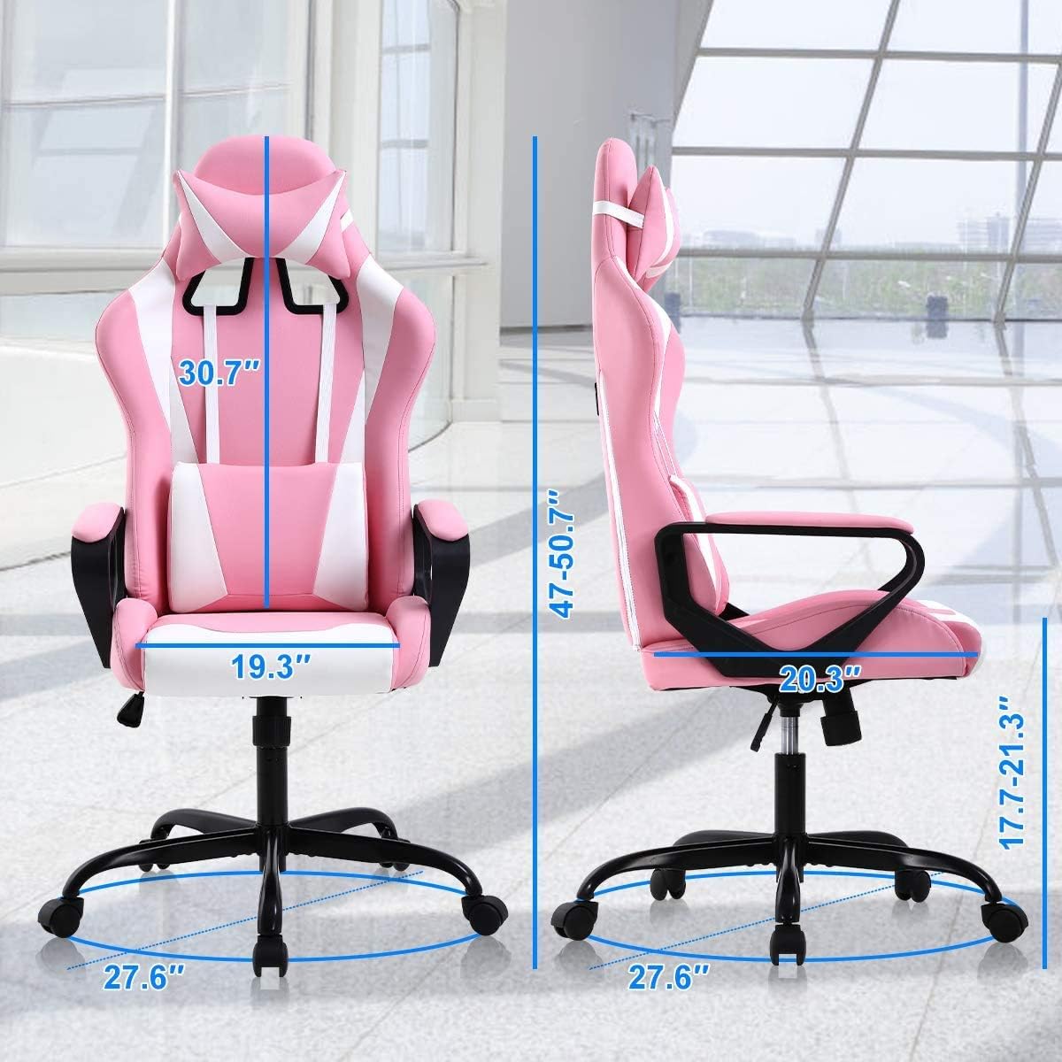 Gaming Chair 188 P, Modern Pink Ergonomic High Back PC Computer Gaming Chair with Lumbar Support, Adjustable Height, 360 Swivel, Executive Style, PU Leather, 300 lb Capacity