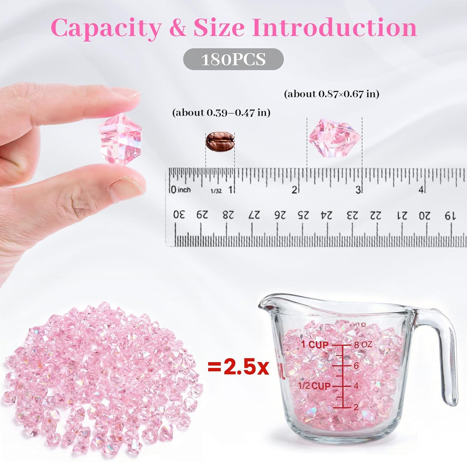 DomeStar Dazzling Pink Ice Rocks, 180PCS Holographic Acrylic Crushed Ice Sparkling Fake Diamonds Holographic Plastic Gems for Vases Fillers Table Scatter Decoration