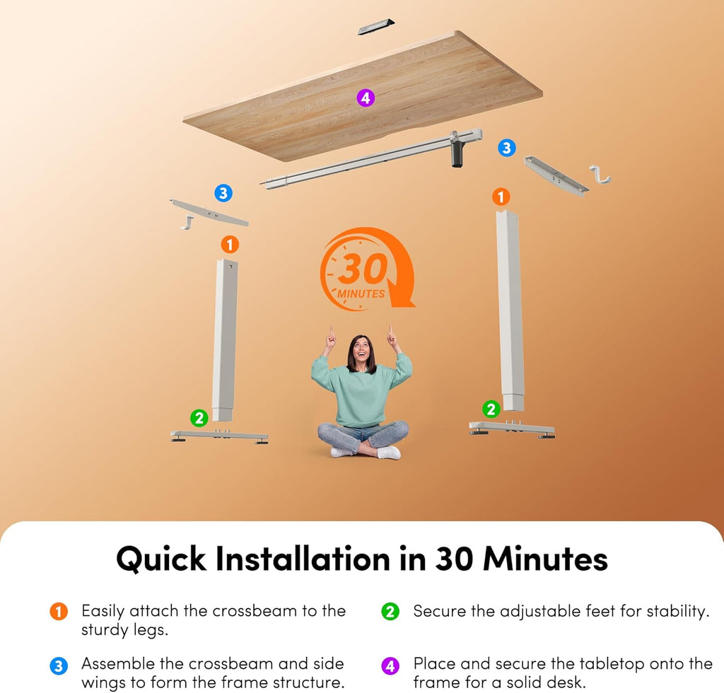 Electric Height Adjustable Standing Desk 48 x 24 Inch, Sit Stand Up Computer Office Desk with Splice Board, White Frame and Maple Top