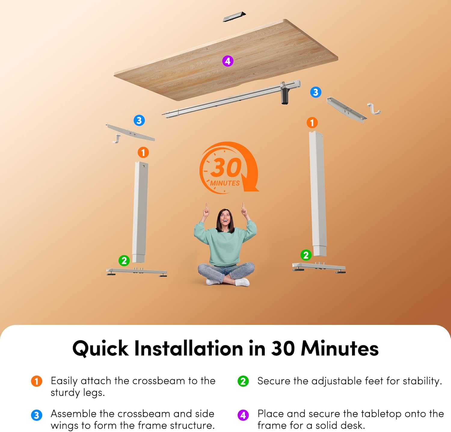 Electric Height Adjustable Standing Desk 48 x 24 Inch, Sit Stand Up Computer Office Desk with Splice Board, White Frame and Maple Top
