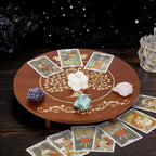 PH PandaHall Altar Table, 11.8x2.7 Inch Round Wooden Meditation Table Engraved Moon Tree of Life Patterns Wiccan Tables for Room Engraved Mystic Decor Witchcraft Supplies Buddhist Alter
