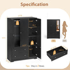 VINGLI Armoire Wardrobe Closet with Doors and Mirror,47" W Wardrobe Cabinet Wooden with Hanging Rod & Shelves Inside, 4 Door Bedroom Armoires with Drawers, Black Freestanding Armoire for Bedroom