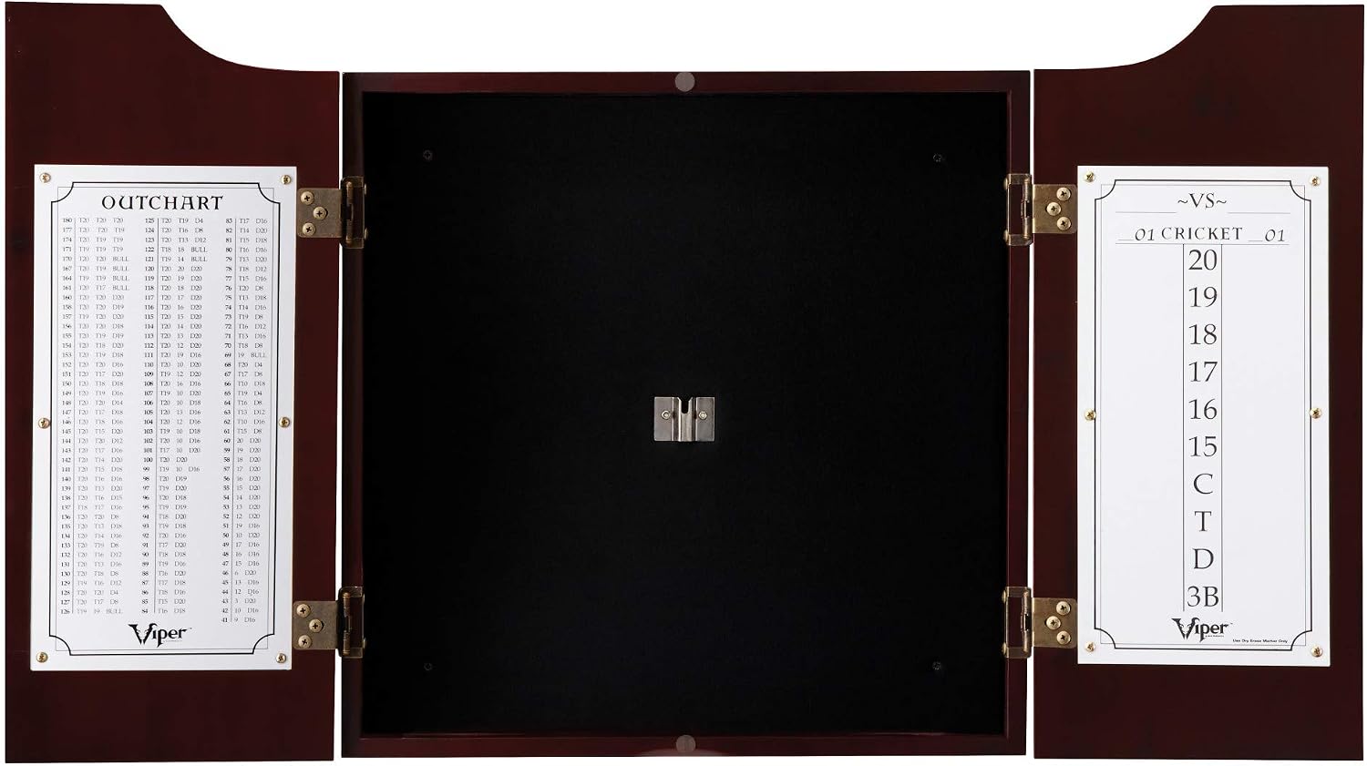 Viper Hudson Solid Wood Cabinet for Sisal/Bristle Steel Tip Dartboard with Dry Erase Scoreboard and Out-Chart, Mahogany Finish