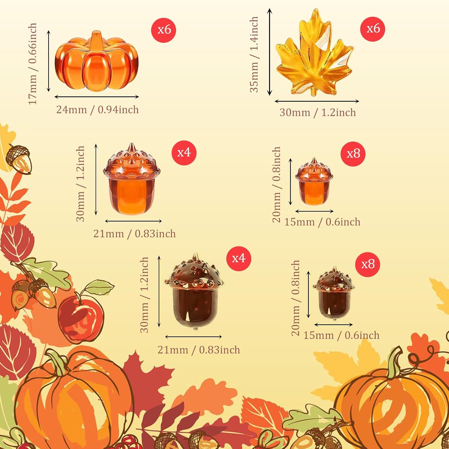 132Pcs Fall Vase Filler Faux Bead Pumpkin Maple Leaves Acorns Thanksgiving Vase Fillers for Centerpieces Thanksgiving Fall Table Party Decoration