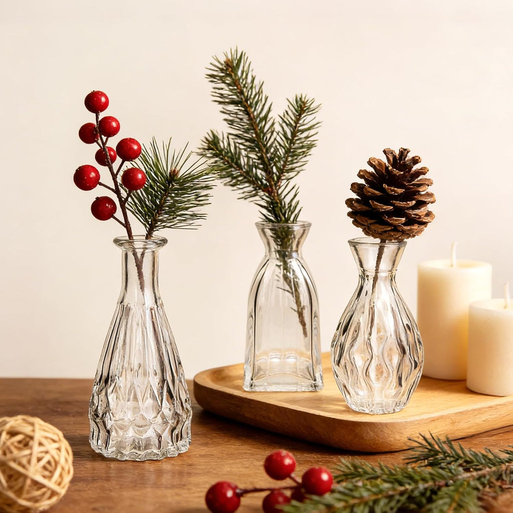 Glass Bud Vases in Bulk, 3pcs Small Glass Vase for Elegant Centerpieces | Mini Vases for Flowers ,Small Vases for Home Wedding, Living Room,Bud Vases for Wedding Party Holiday Gift