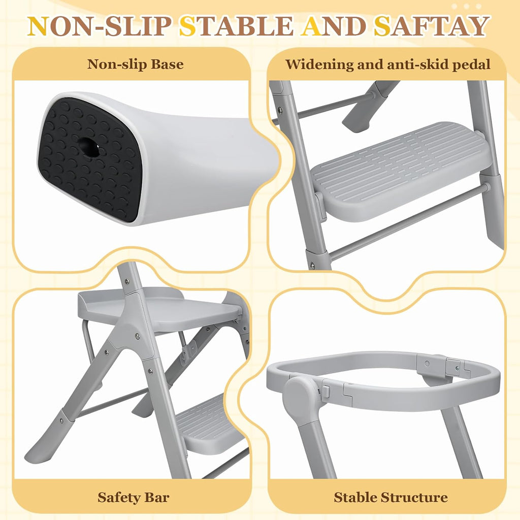 Toddler Tower with Safety Net, 2-Steps Step Stool Standing Tower with Anti-Drop Safty Railing for Kitchen Counter Bathroom Sink Learning, Kitchen Helper for Kids Ages 3 to 6 Years