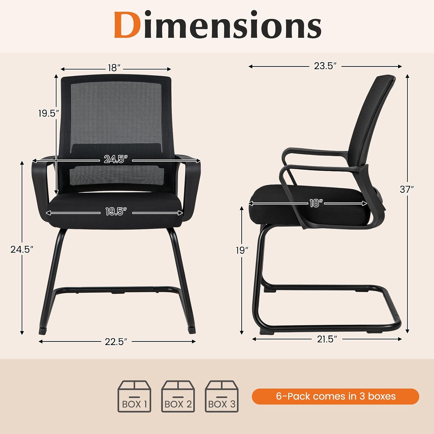 Tangkula Set of 6 Office Guest Chairs with Lumbar Support, Conference Chair with Breathable Mesh Back, Armrests & Sled Base, Reception Chair for Waiting Room, Meeting Room, Black