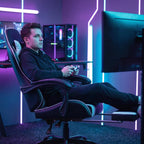 Patiowell Gaming Chair, Ergonomic Video Game Chair with Retractable Footrest and Massaging Lumbar Cushion, Reclining Computer Desk Chair with Adjustable Height, Swivel Seat, and Headrest (White)